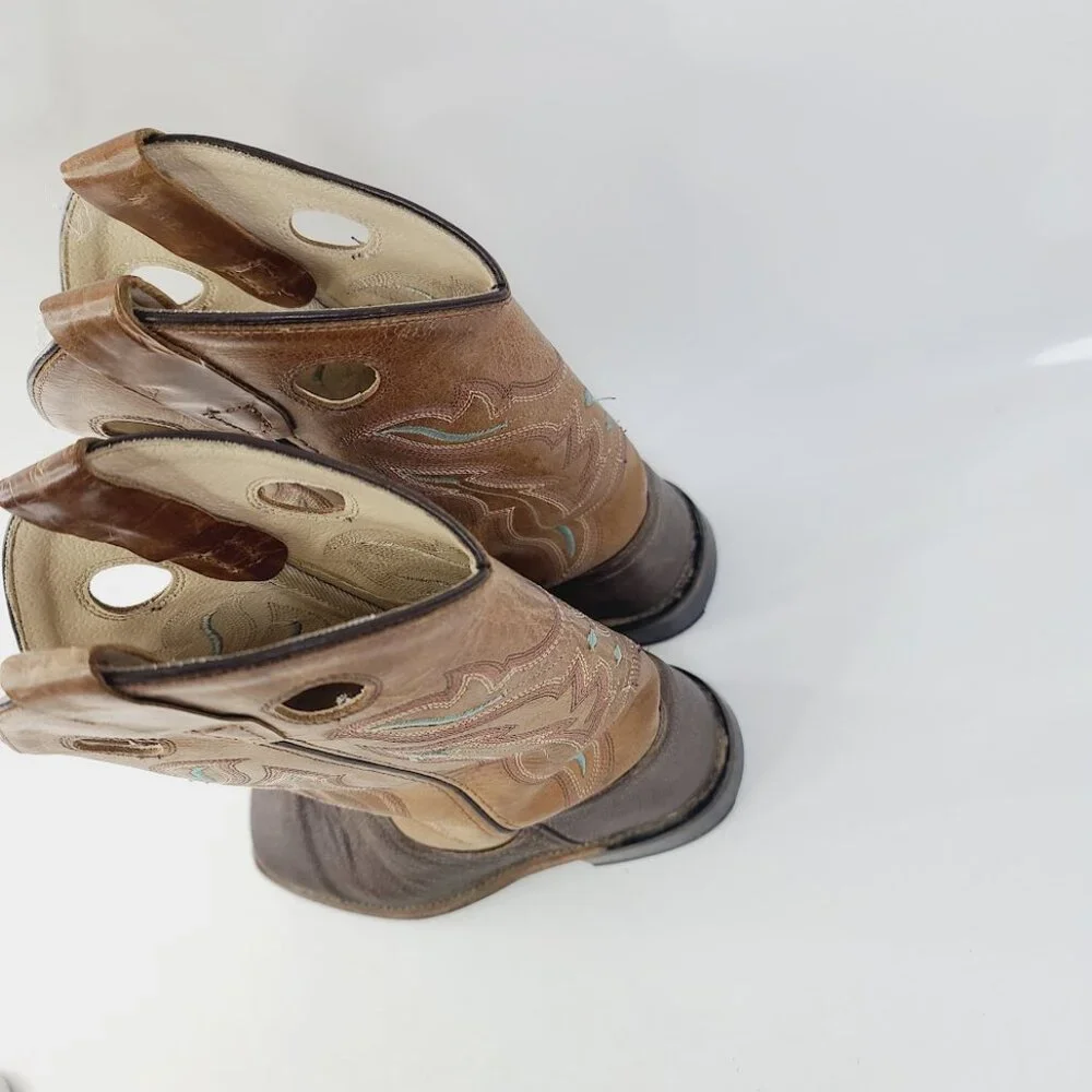 Old‎ West Kid's Brown Foot Tan Fry Top Square Toe Cowboy Western Boots Size 3.5